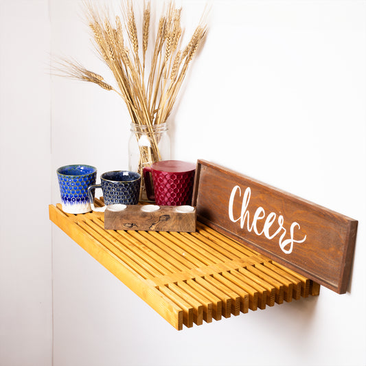 Handmade Pine Wood Floating Shelf, Rustic Wall-Mounted Display Shelf